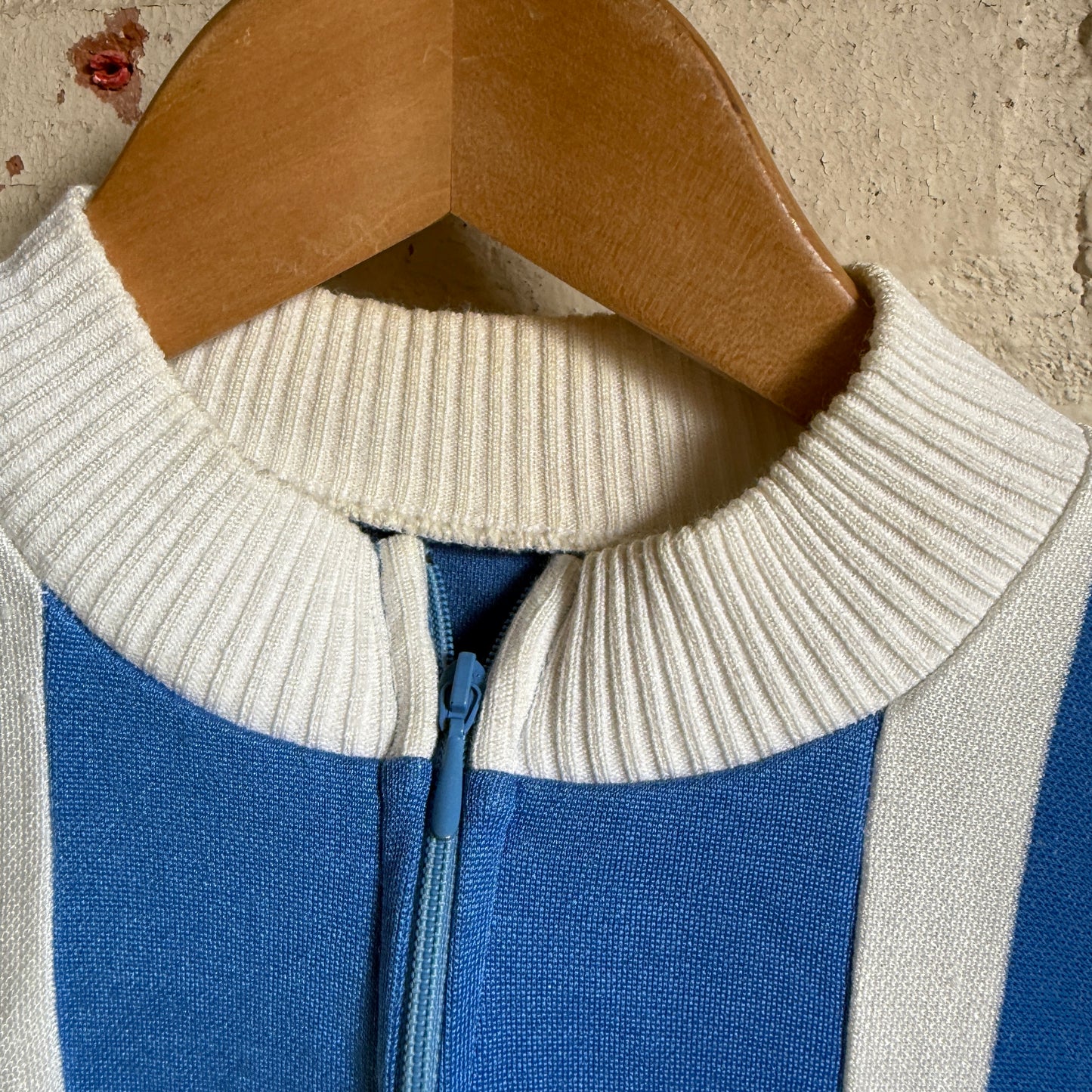 1980s Blue Zip Cycling Shirt Top