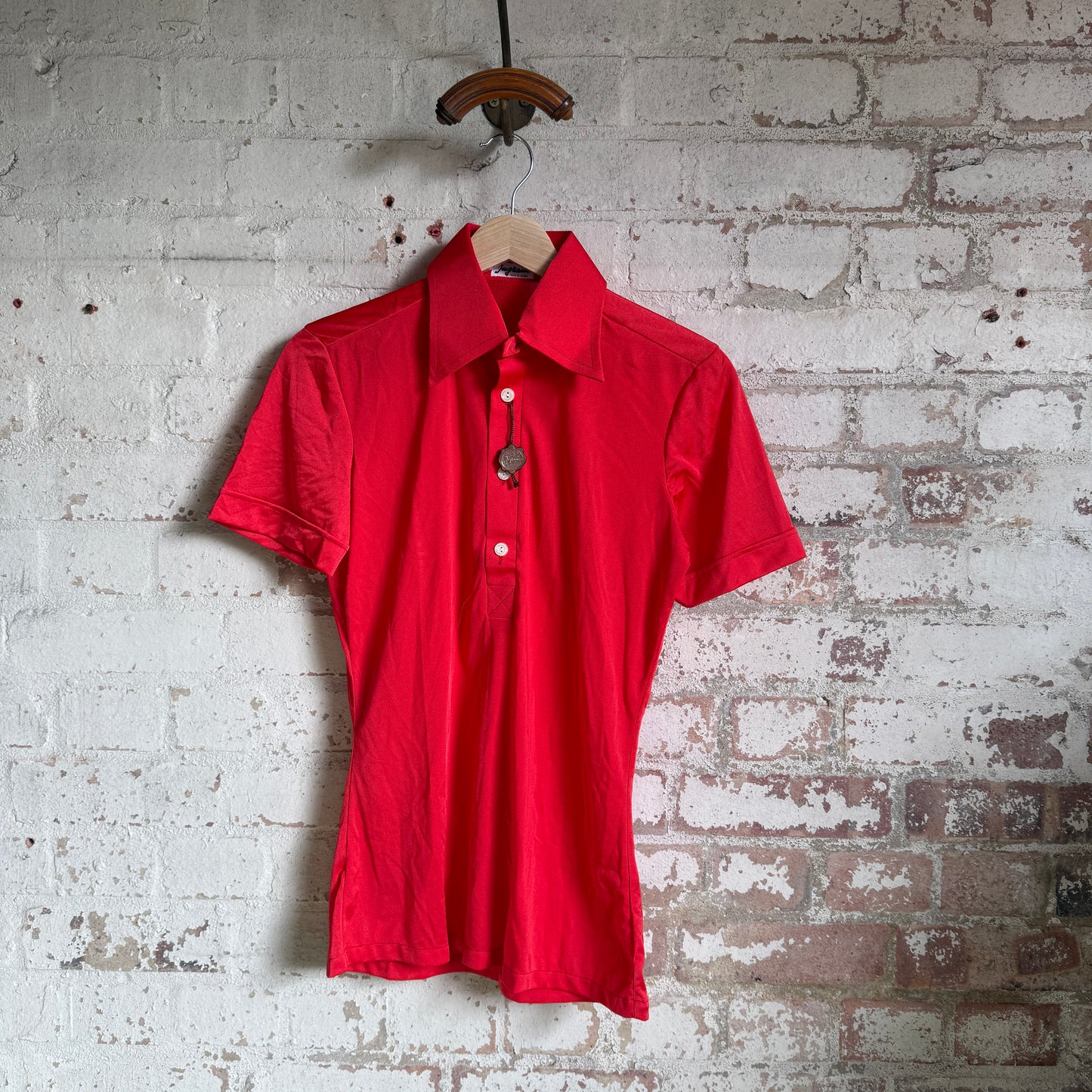1970s Red Dagger Collar Polo Shirt Top