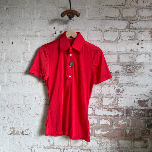 1970s Red Dagger Collar Polo Shirt Top