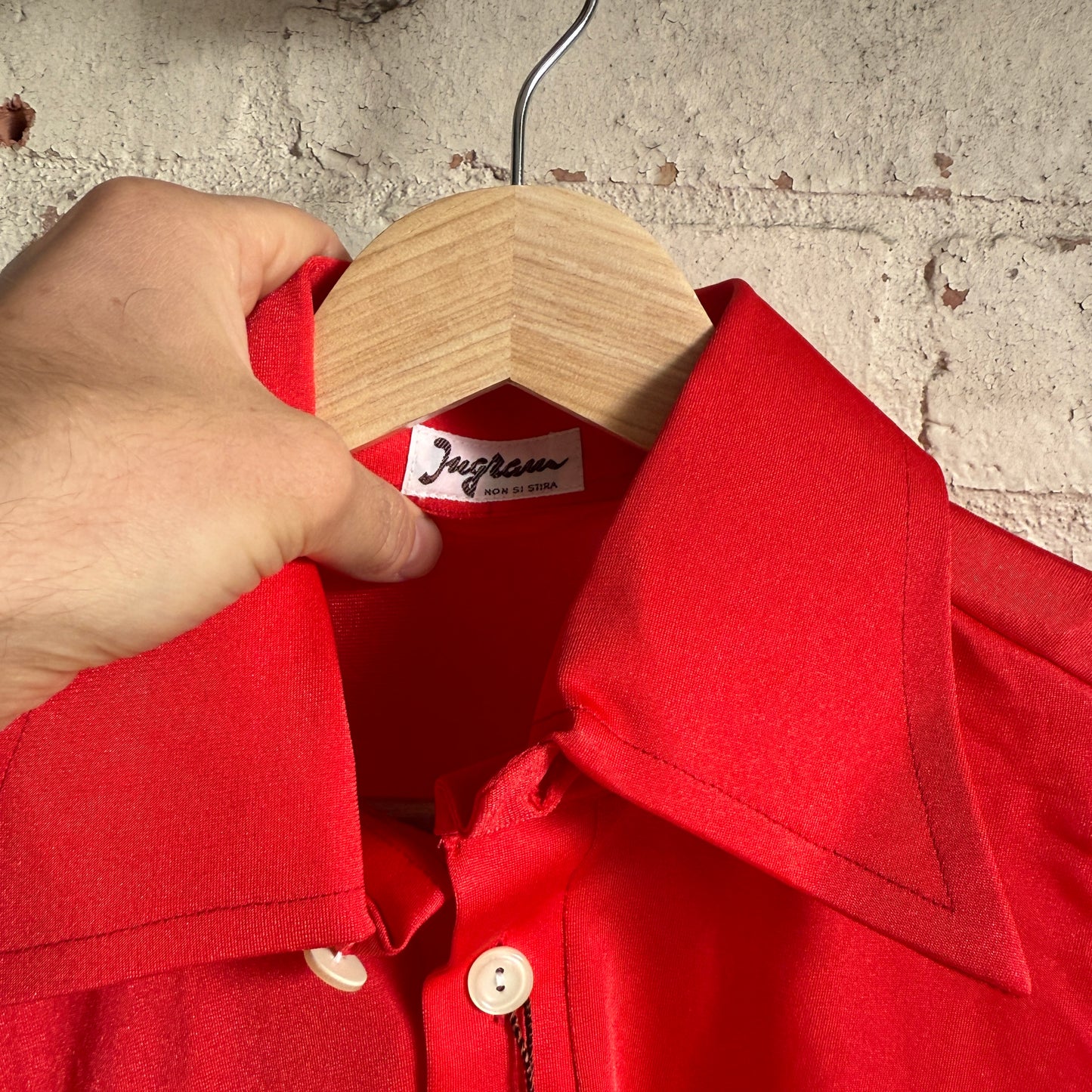 1970s Red Dagger Collar Polo Shirt Top