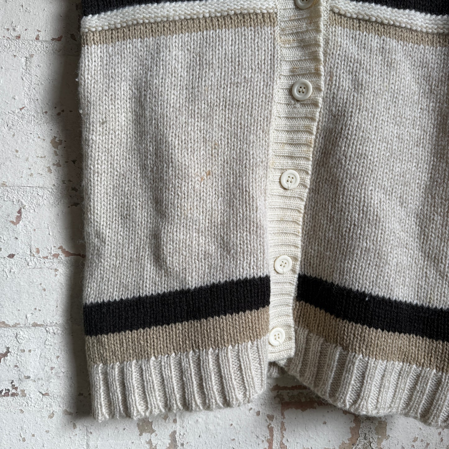 1980s Cream Wool Knitted Button Jumper