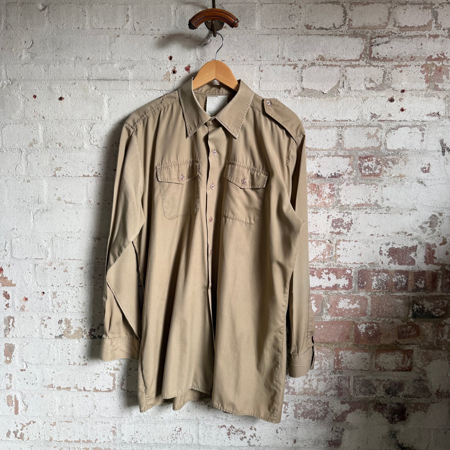 1980s Beige British Military Cotton Button Shirt