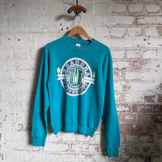 1980s Turquoise Grandma University Graphic Sweatshirt
