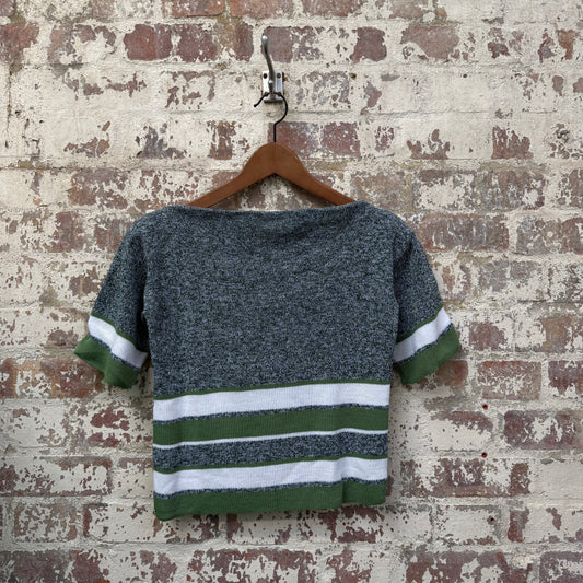 1970s Green Knitted Boat Neck Jumper Top