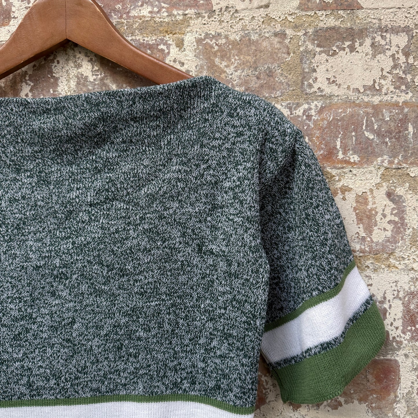 1970s Green Knitted Boat Neck Jumper Top