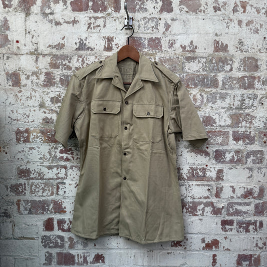 1960s Khaki Italian Military Cotton Button up Shirt