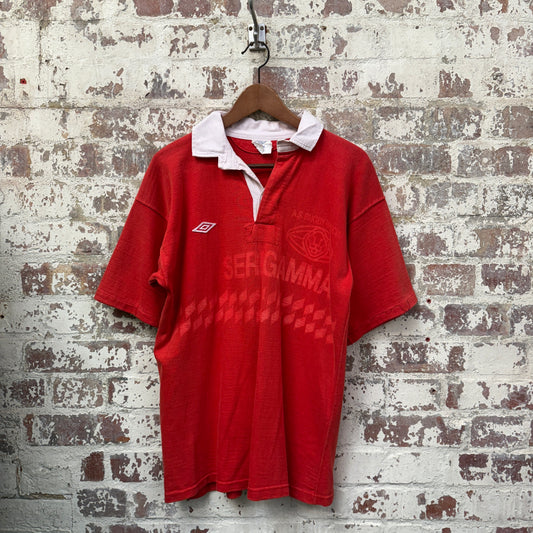 1960s Red Umbro Graphic Rugby Shirt Top