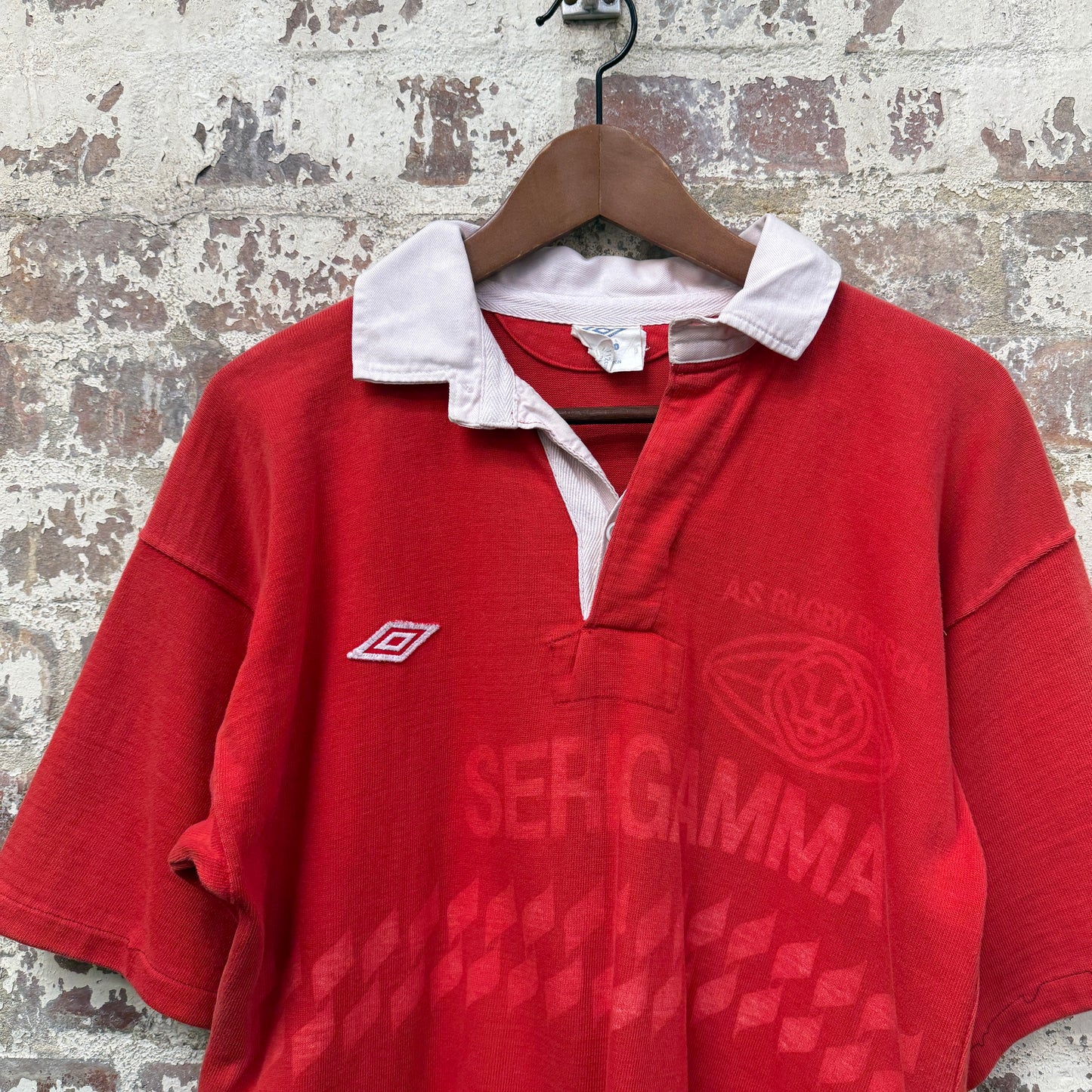 1960s Red Umbro Graphic Rugby Shirt Top