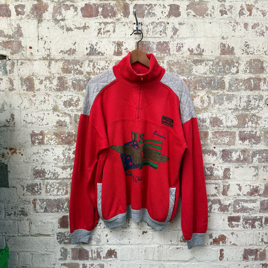 1980s Red Graphic Zip Sweatshirt