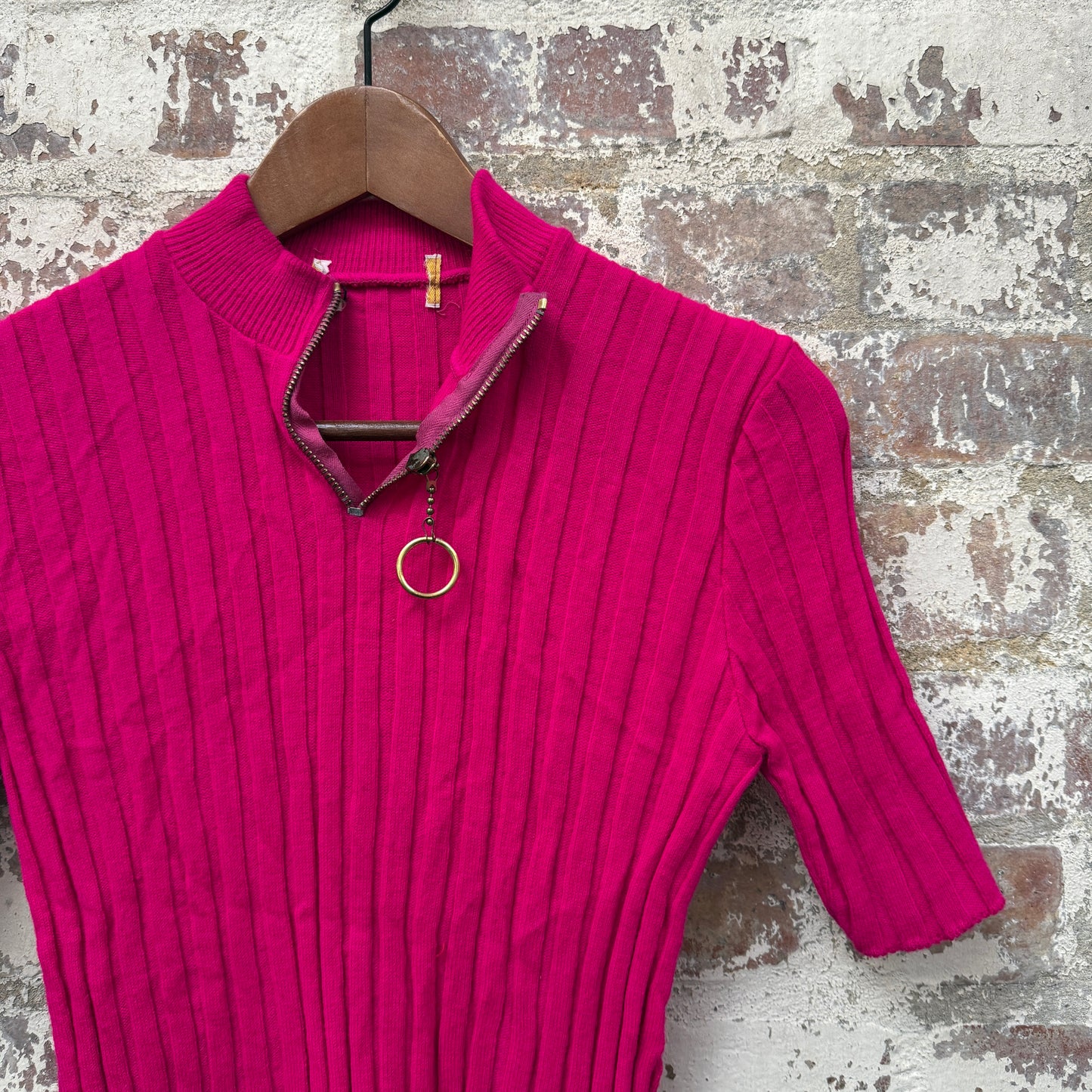1970s Pink Knitted Zip Shirt