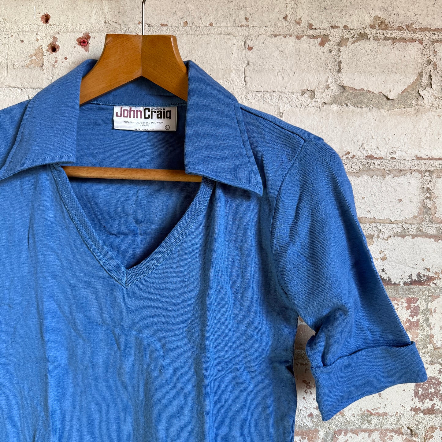1970s Blue John Craig Dagger Collar Polo Shirt