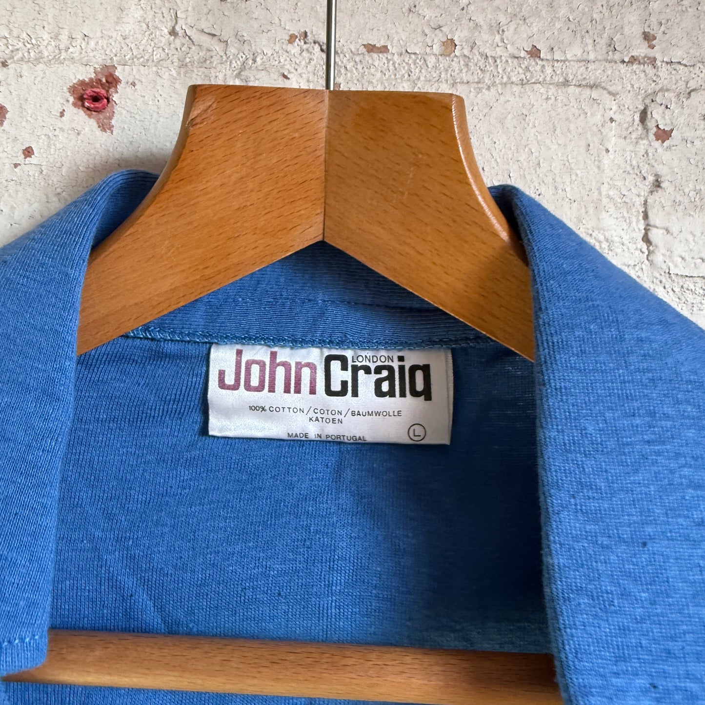 1970s Blue John Craig Dagger Collar Polo Shirt