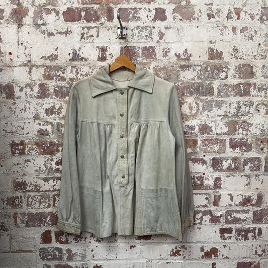 1970s Grey Suede Leather Pullover Shirt Jacket