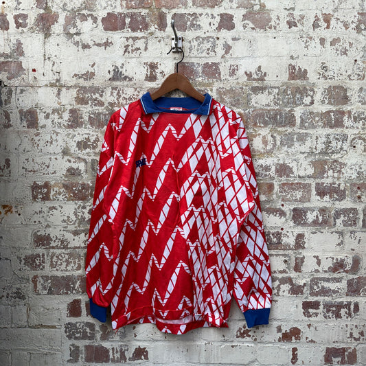 1980s Red Graphic Spall Long Sleeve football Shirt