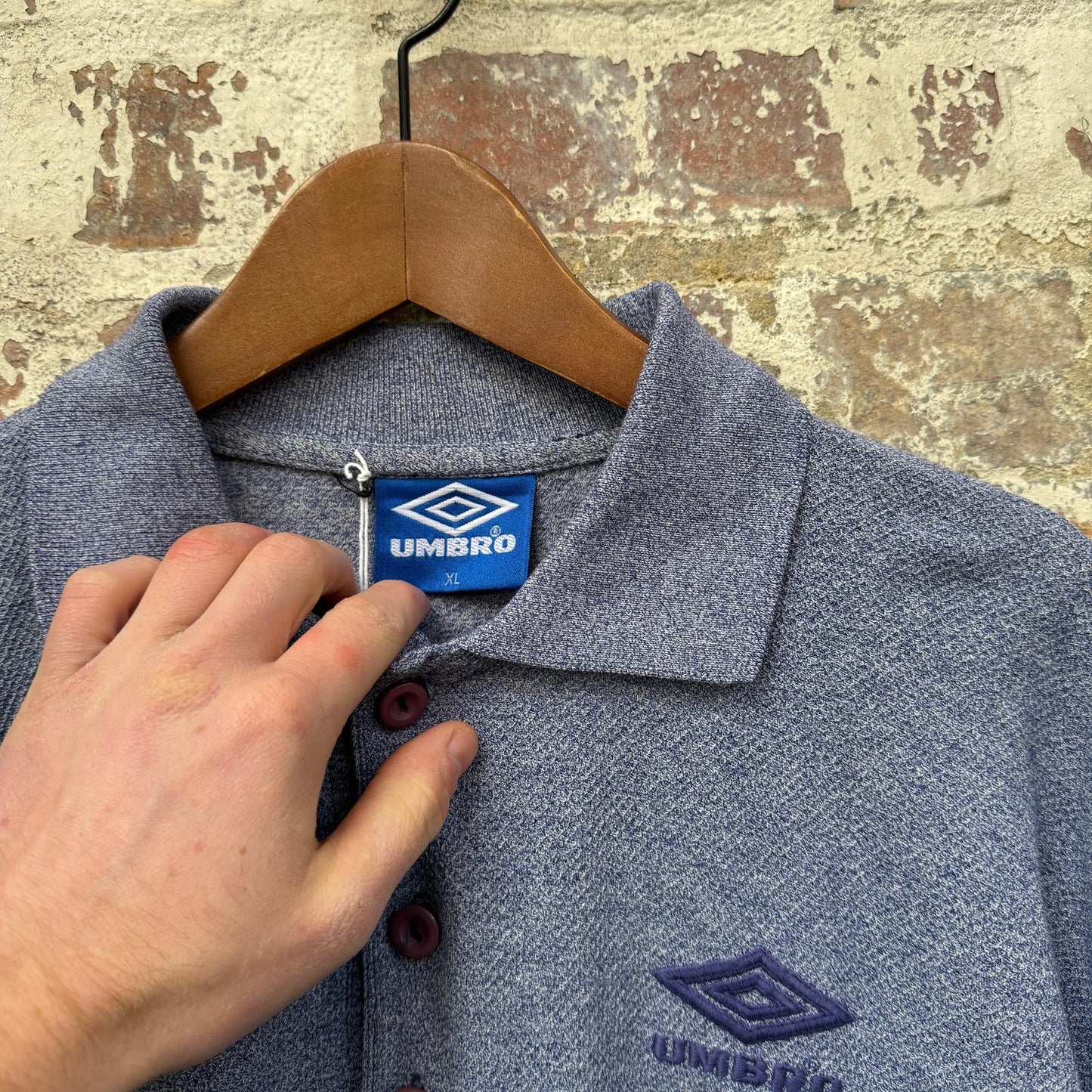 1990s Grey Umbro long Sleeve Polo Shirt Top