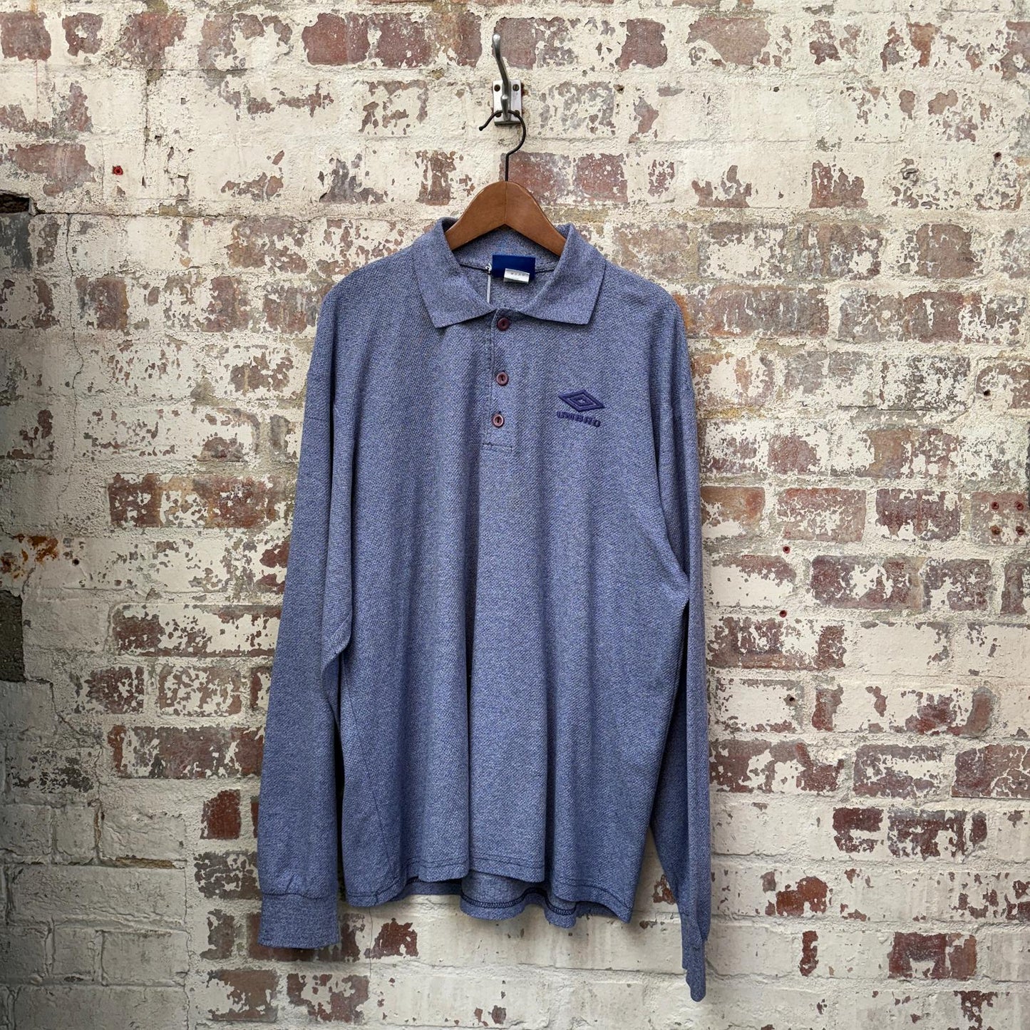 1990s Grey Umbro long Sleeve Polo Shirt Top
