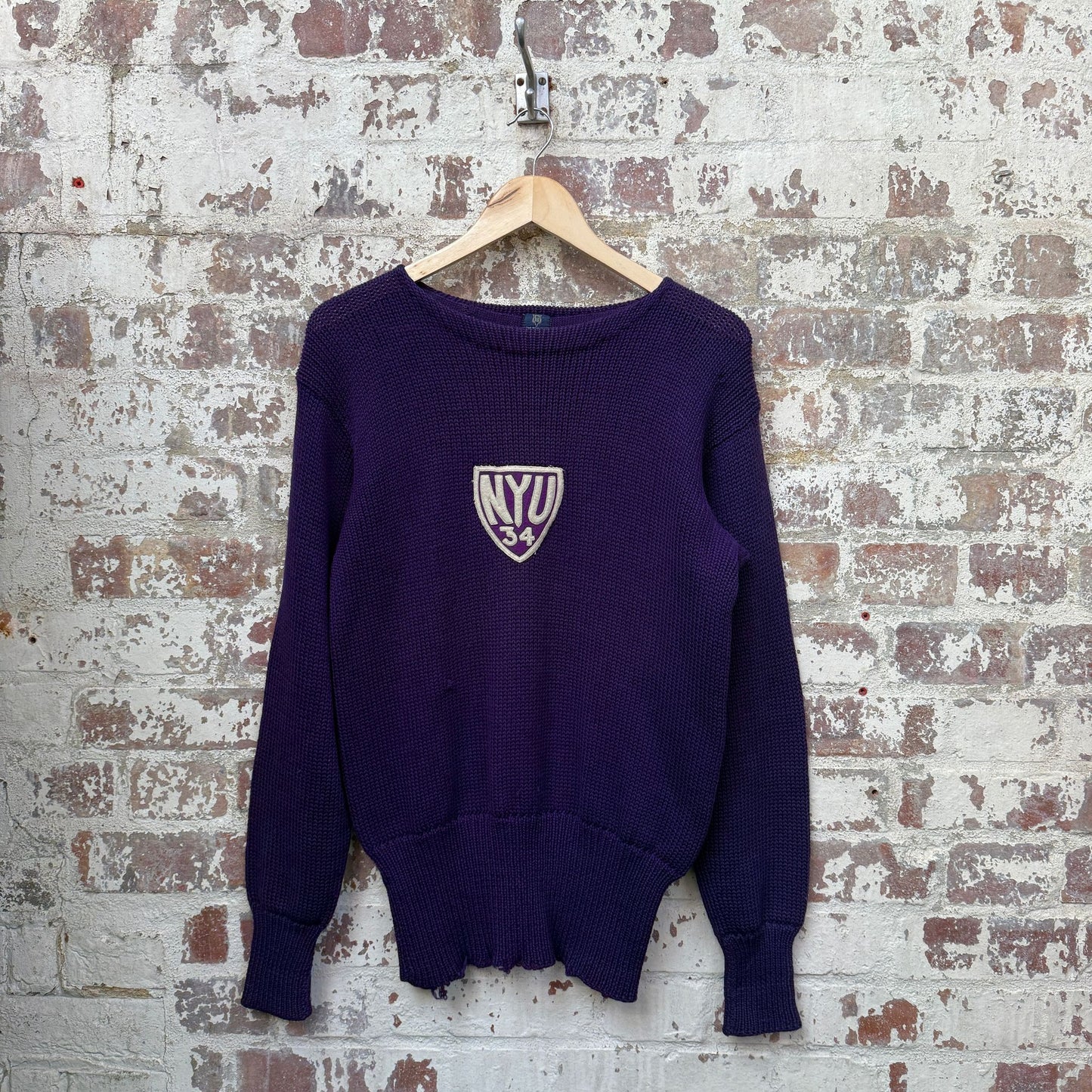 1930s Purple NYU Wool Boat Neck College Knitted Jumper