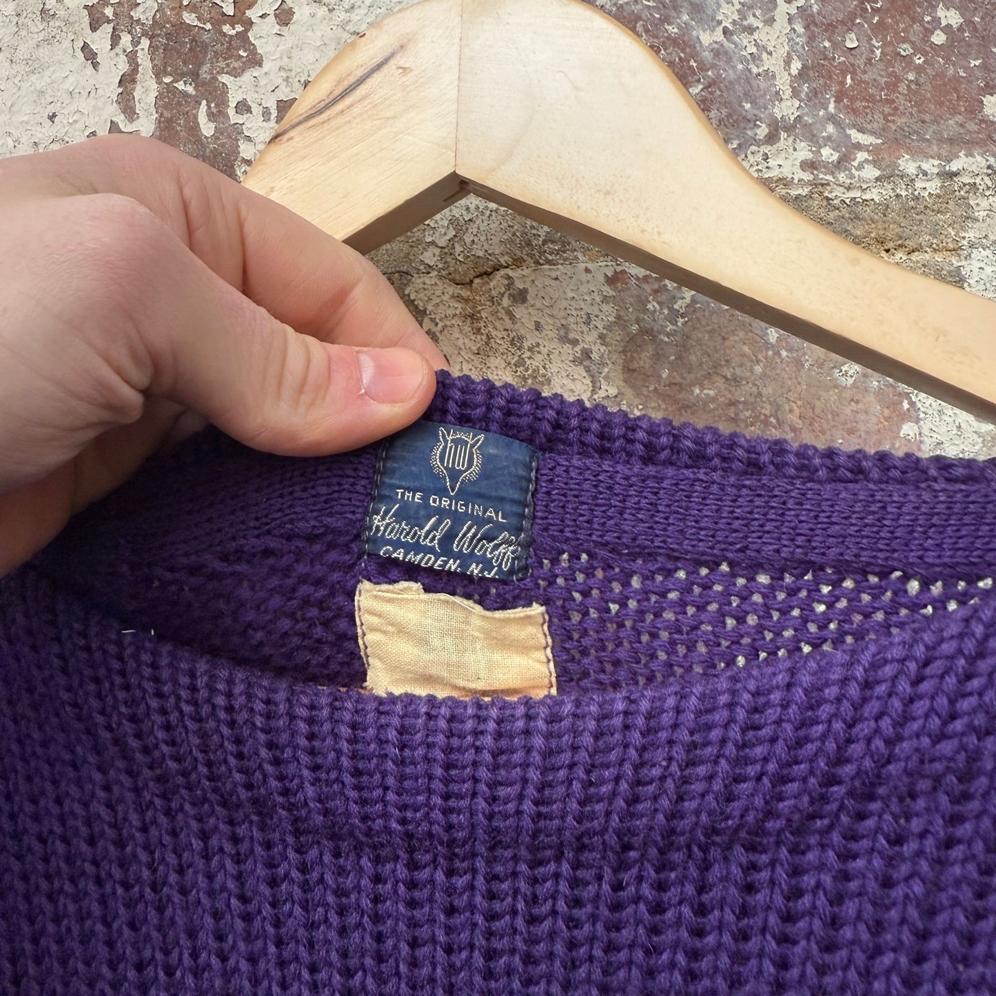 1930s Purple NYU Wool Boat Neck College Knitted Jumper