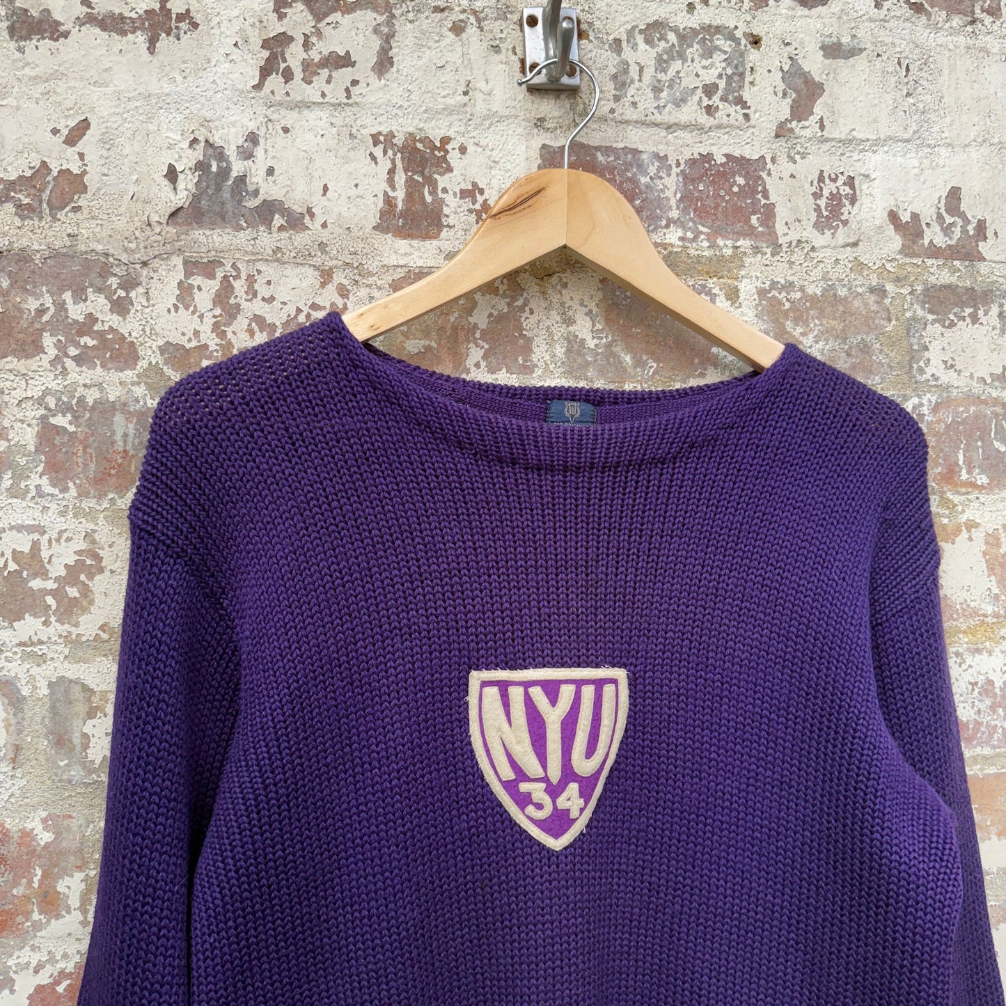 1930s Purple NYU Wool Boat Neck College Knitted Jumper