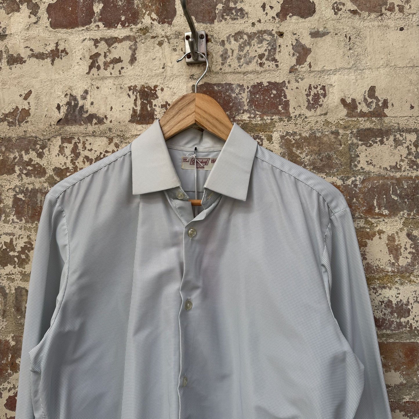 1970s White Nylon St Michaels Checkered Shirt