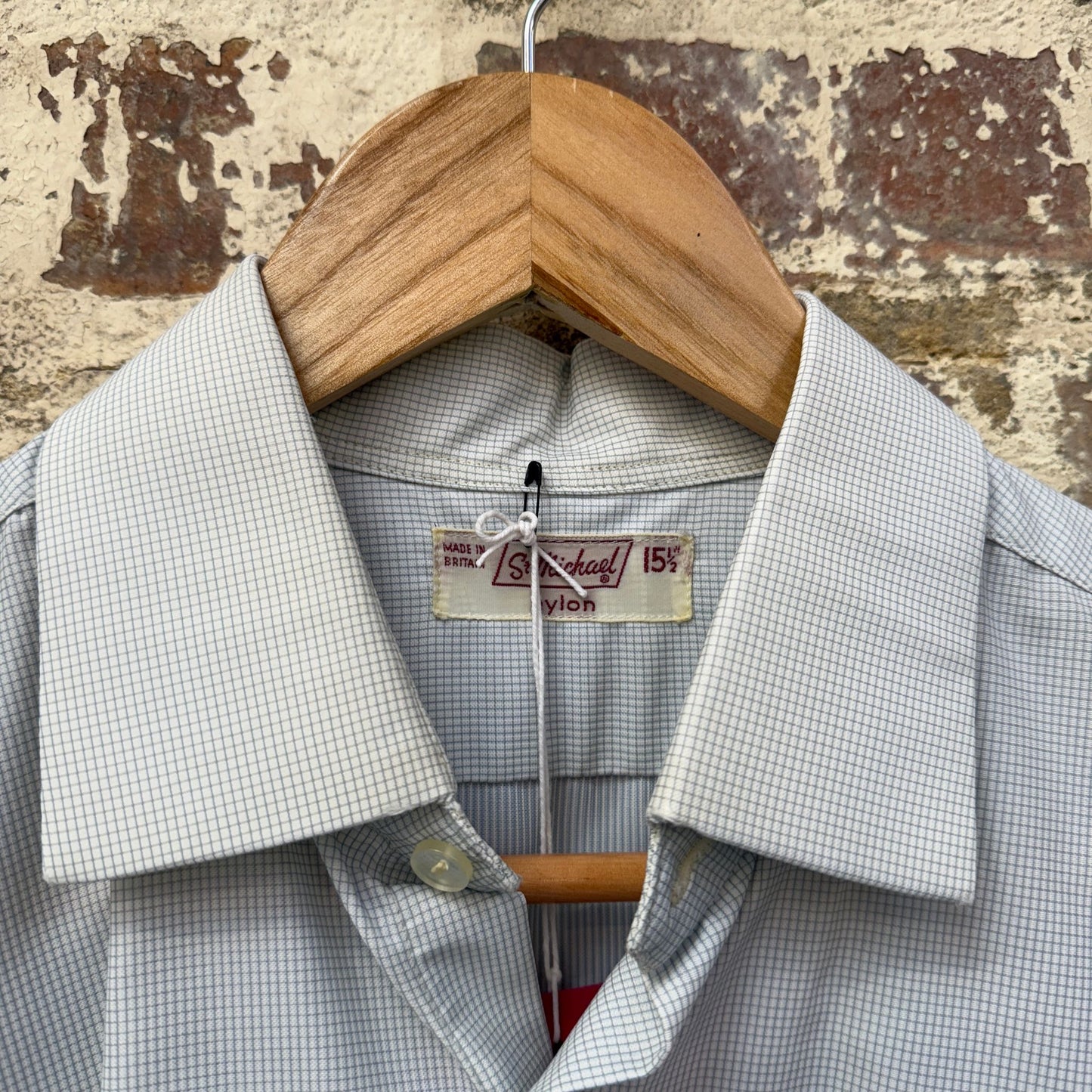 1970s White Nylon St Michaels Checkered Shirt