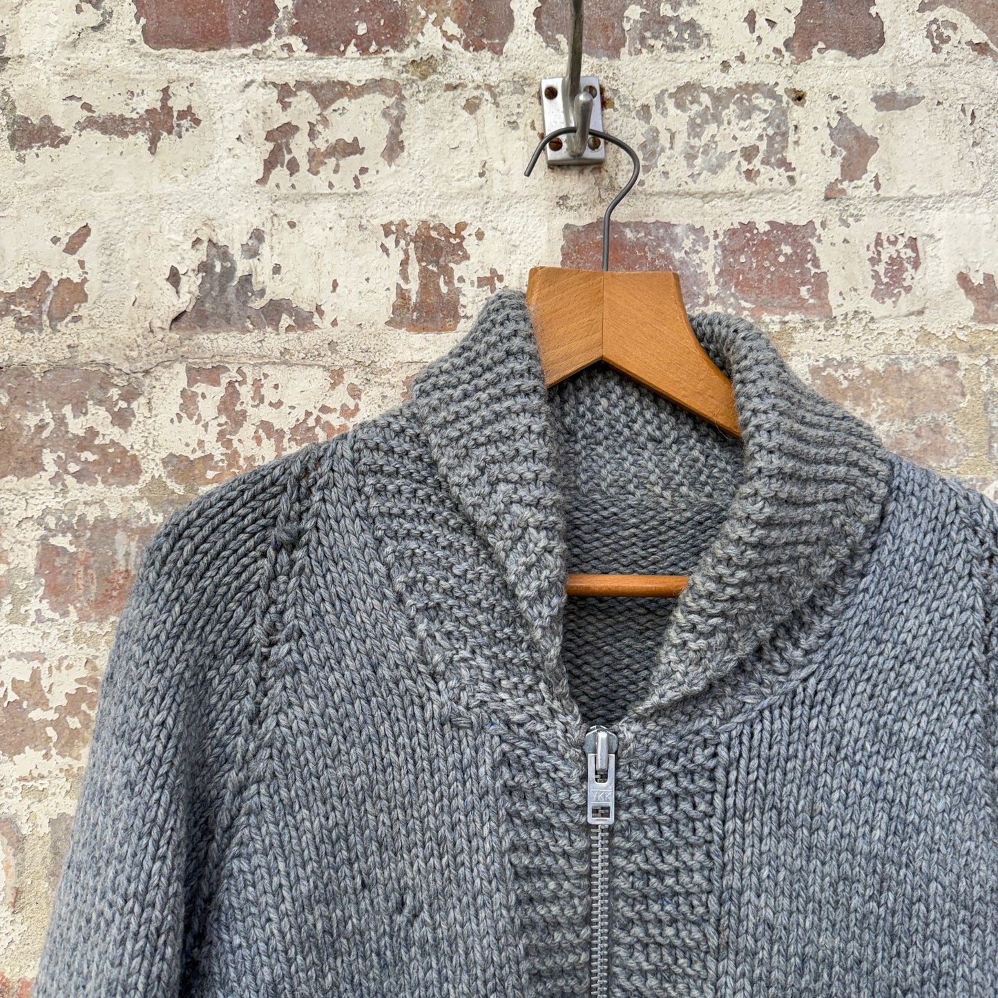 1970s Grey Cowichan Zip Knitted Jumper