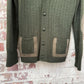 1970s Green Suede Trim Knit Cardigan Jumper