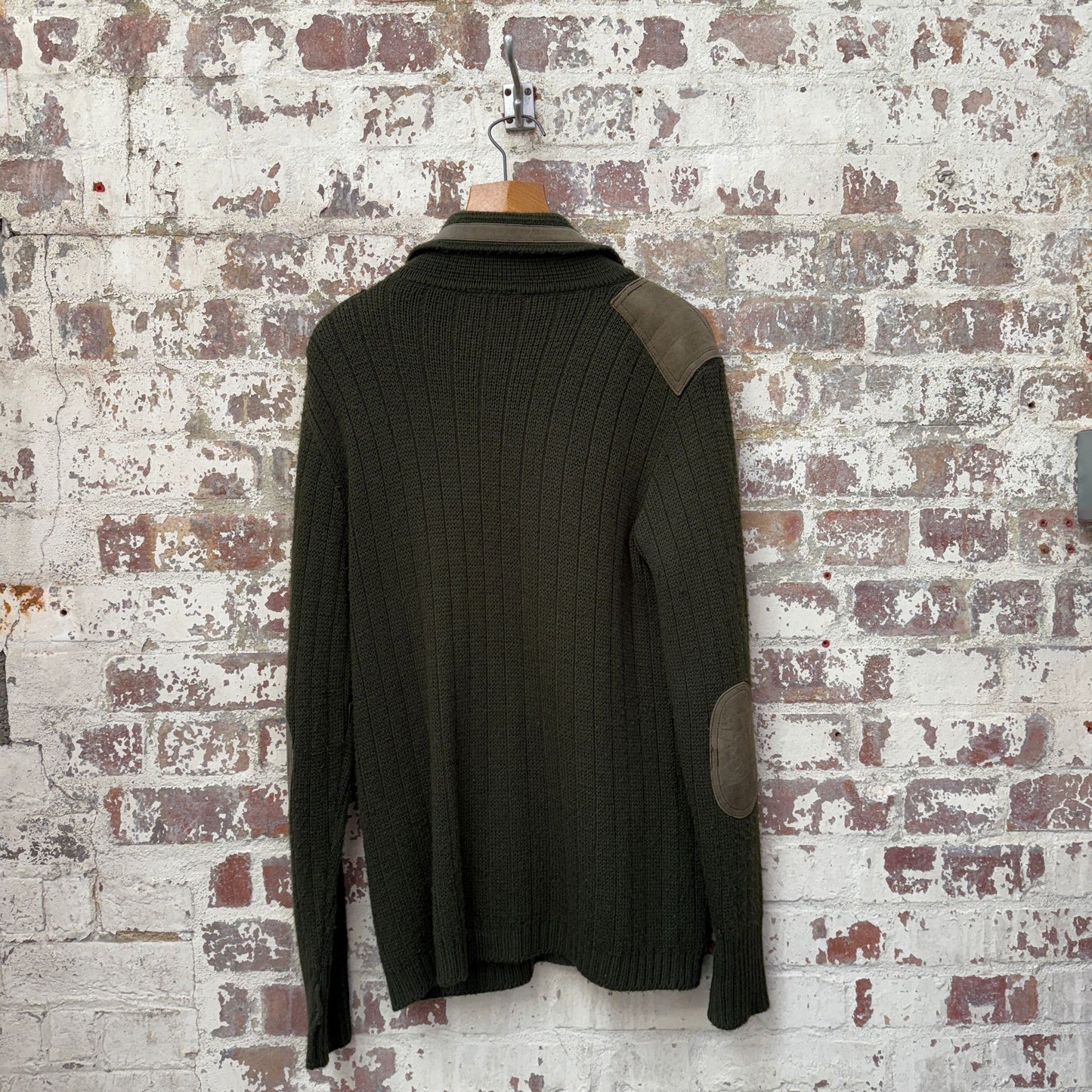 1970s Green Suede Trim Knit Cardigan Jumper