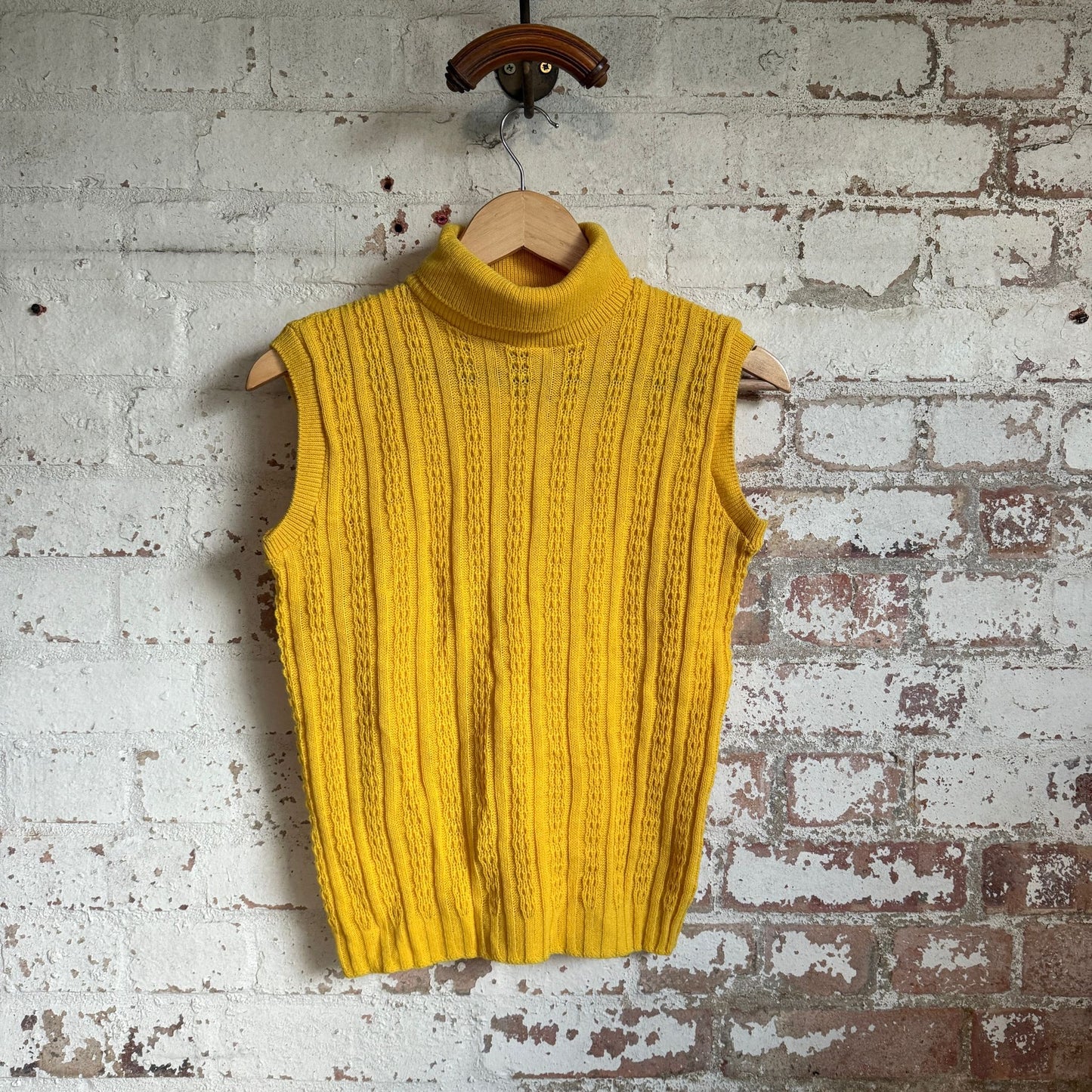 1970s Mustard Yellow Turtle-Neck Vest Knitted Jumper