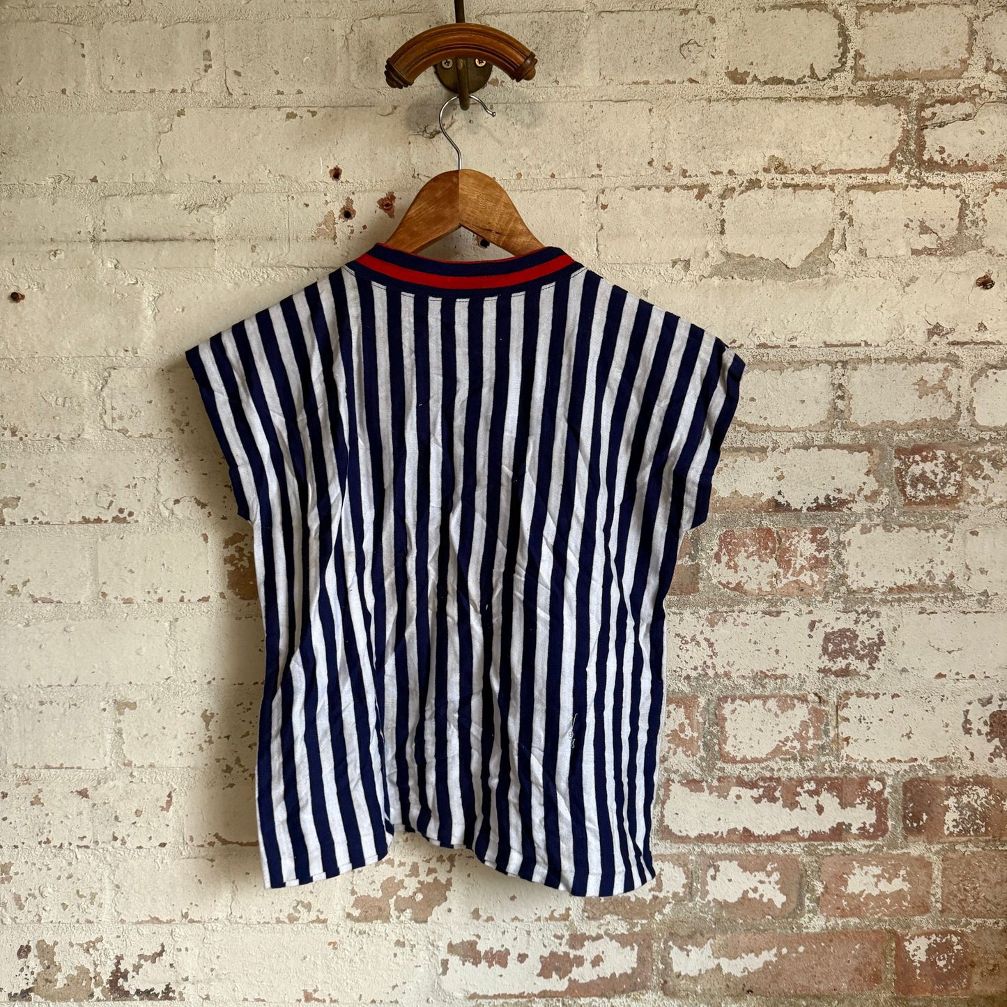 1970s Navy Striped Sleeveless Vest Top