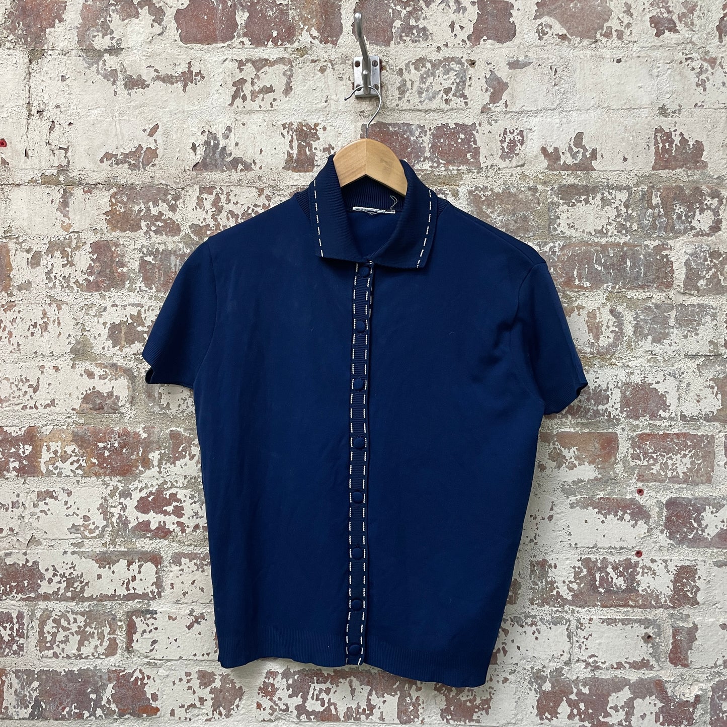 Vintage 1970s 1980s Navy Blue Button Up Shirt