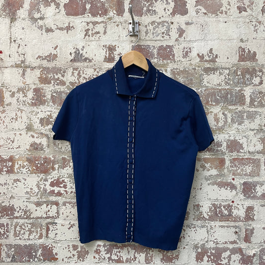 Vintage 1970s 1980s Navy Blue Button Up Shirt