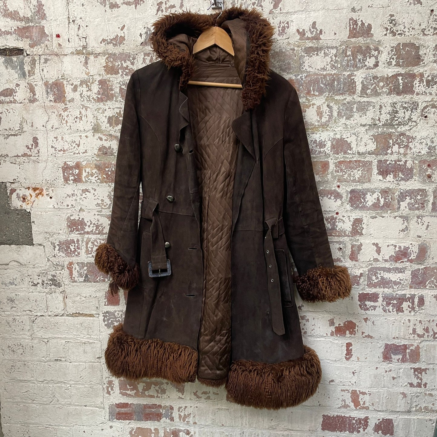 Vintage 1970s 1980s Brown Leather Afghan Jacket Coat
