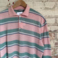 1980s Pink and Green Striped Polo Shirt Long Sleeve