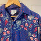 1980s Laura Ashley Blue Floral Print Shirt Dress