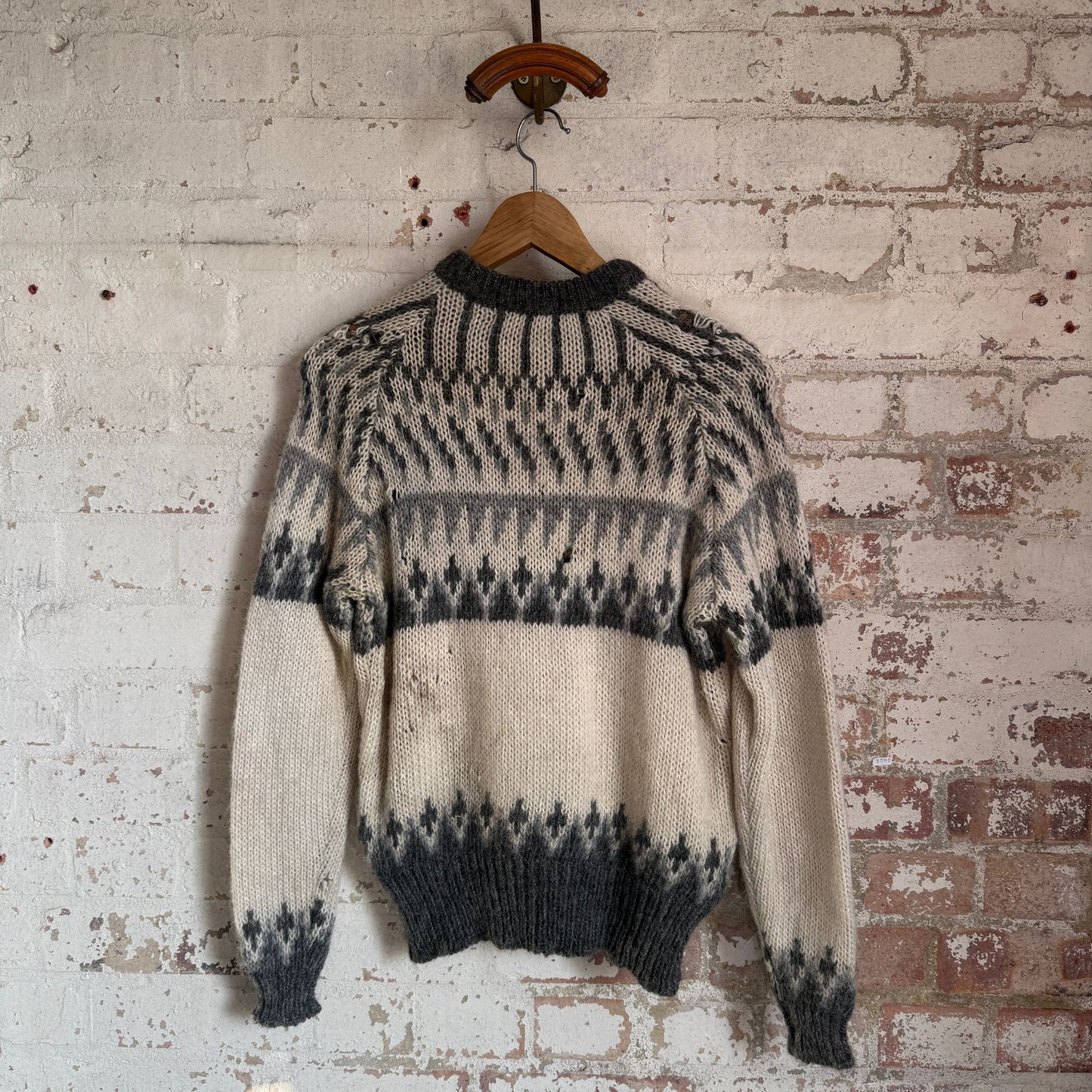 1980s Beige Wool Patterned Knitted Jumper