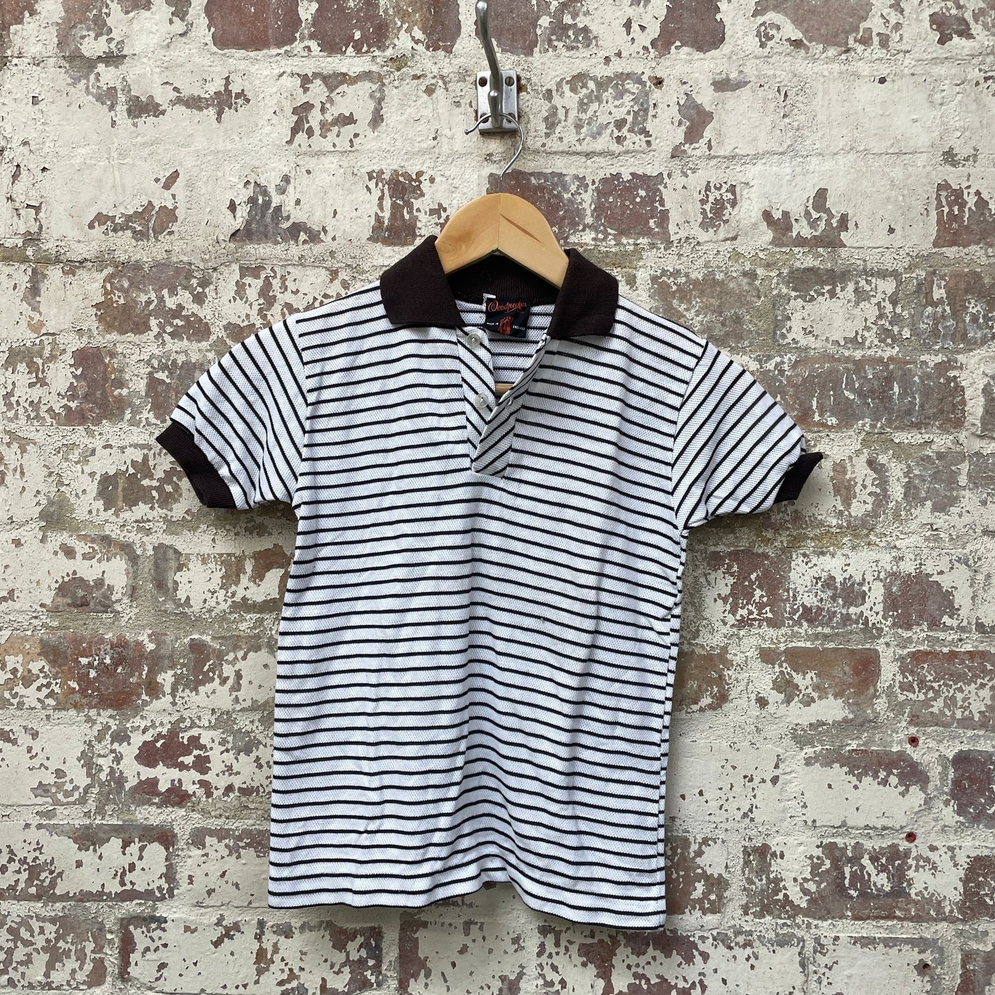 Vintage 1970s 1980s White Striped Polo Shirt Top