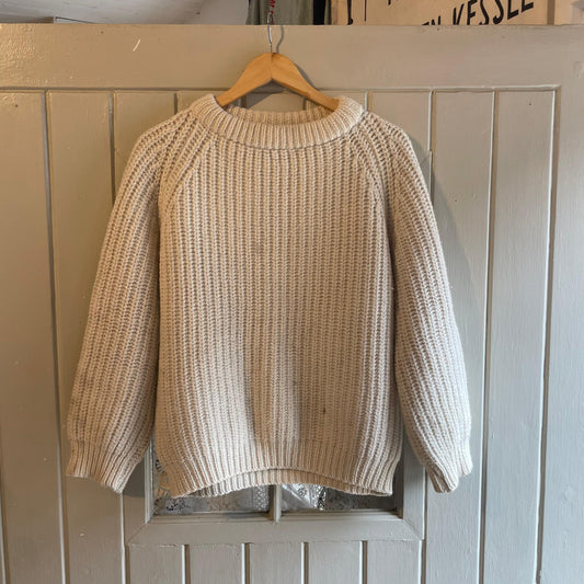 1970s Cream British Ribbed Knitted Wool Jumper