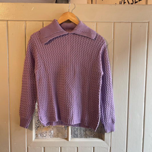 1940s Purple Collared Knitted Wool Jumper