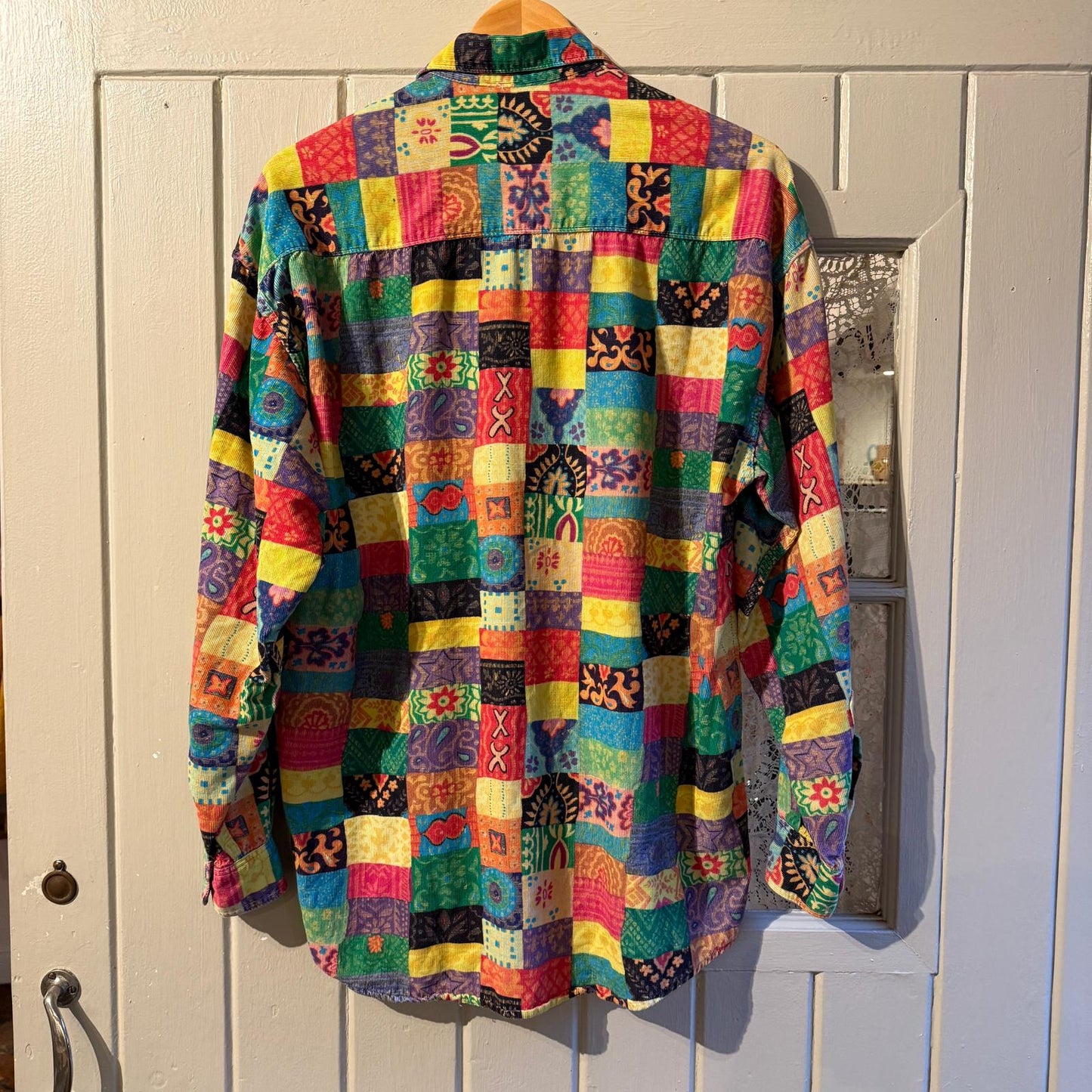 1980s Multicoloured Patchwork Long Sleeve Button Up Shirt