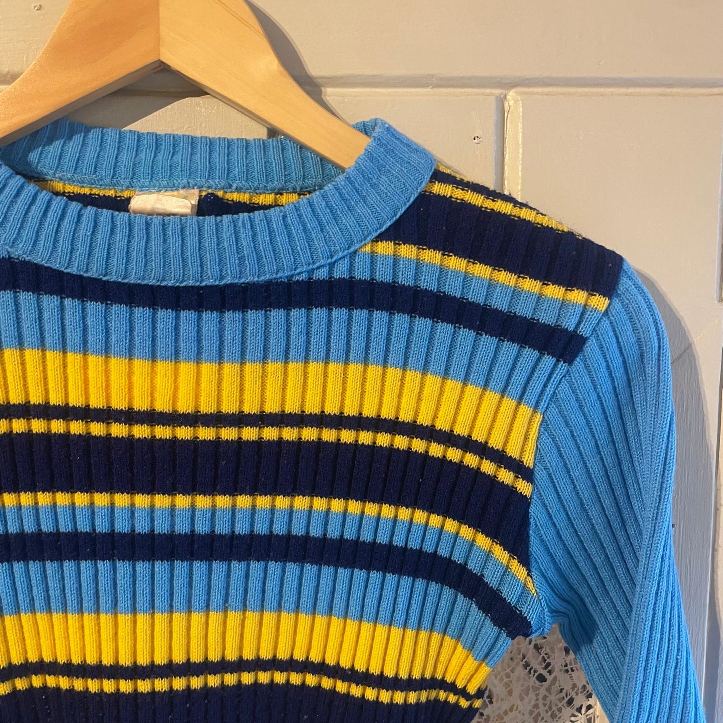 1970s Blue Striped Knitted Jumper