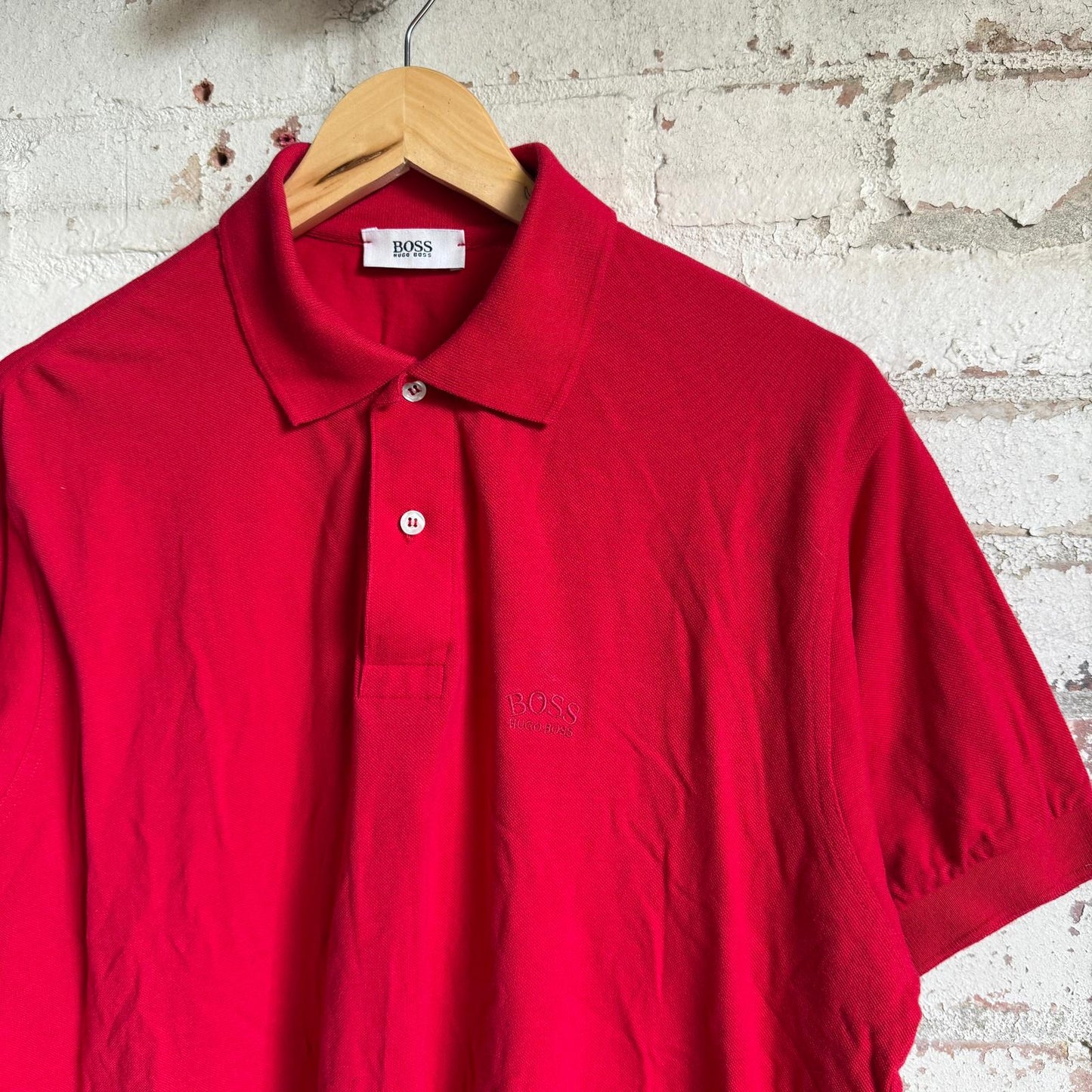 1980s Red Hugo Boss Polo Shirt Top