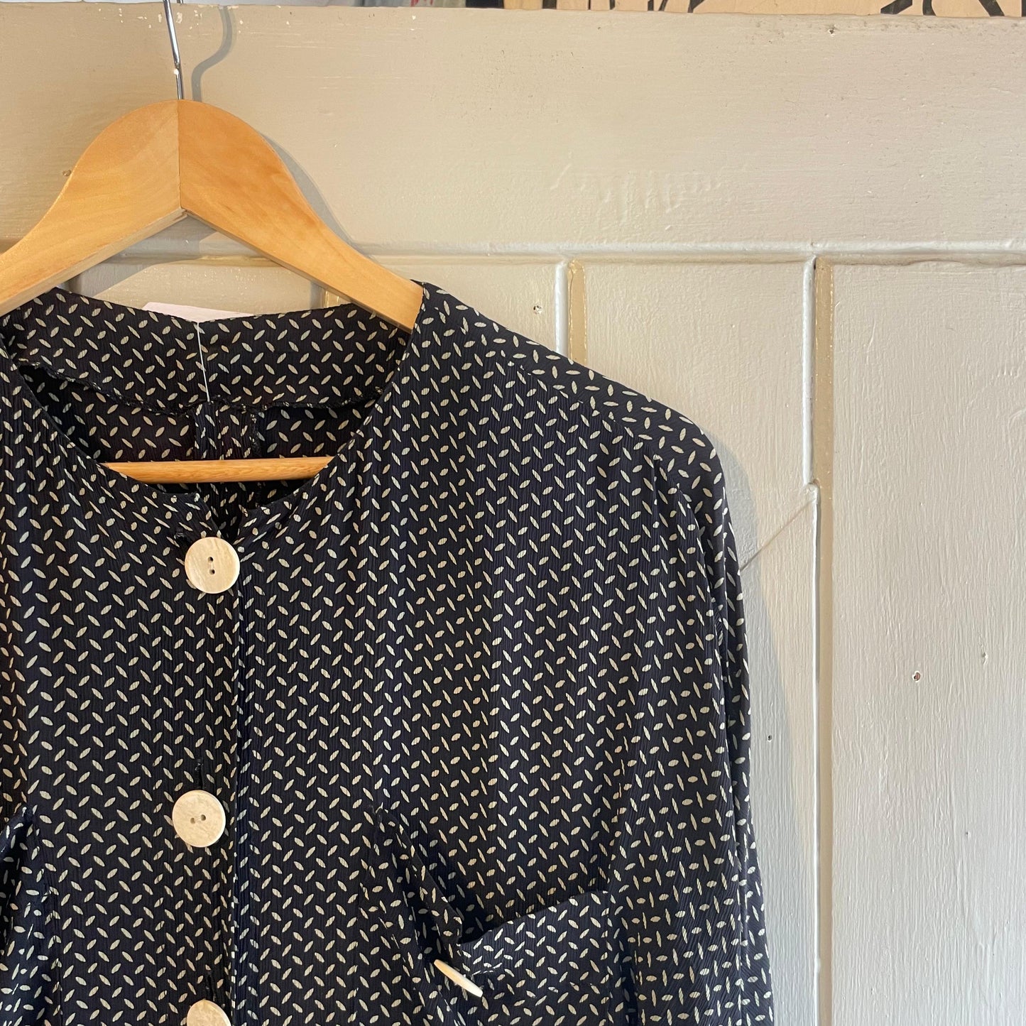 1940s Black Spotted Rayon Dress