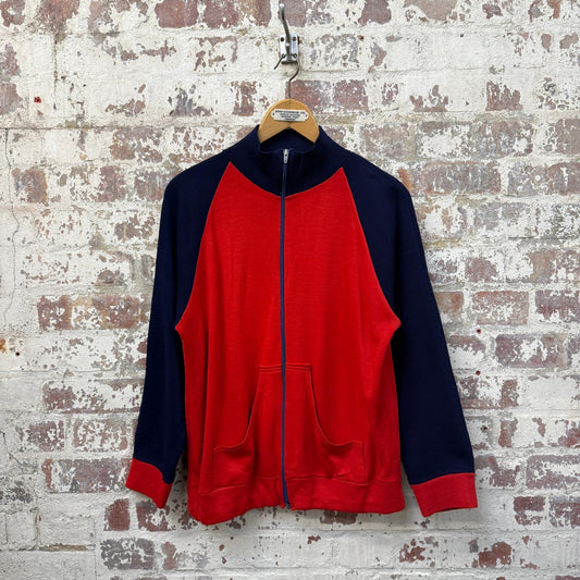 1980s Red and Navy Zip Up Track Top Jacket
