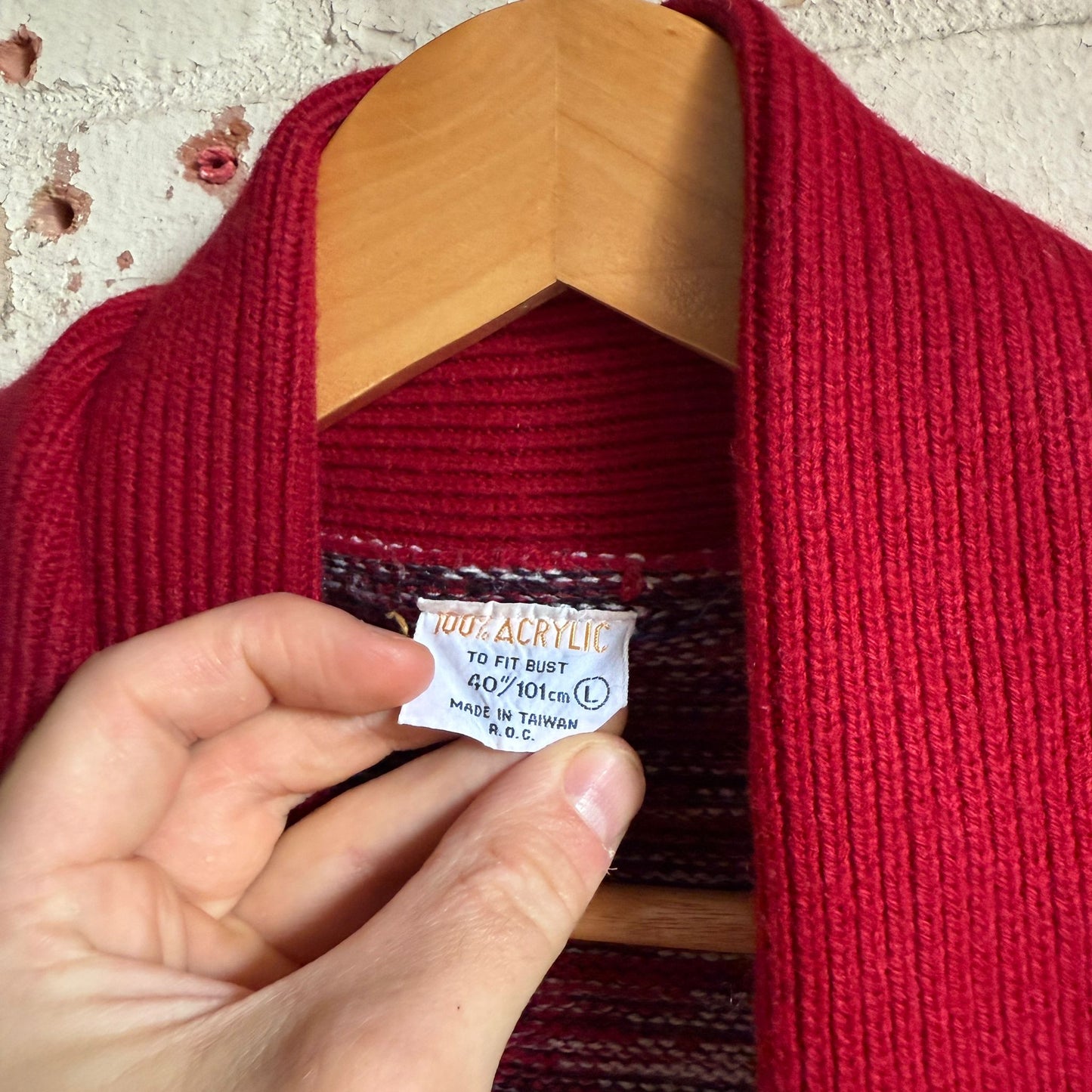 1980s Red Shawl Collar Knitted Cardigan Jumper