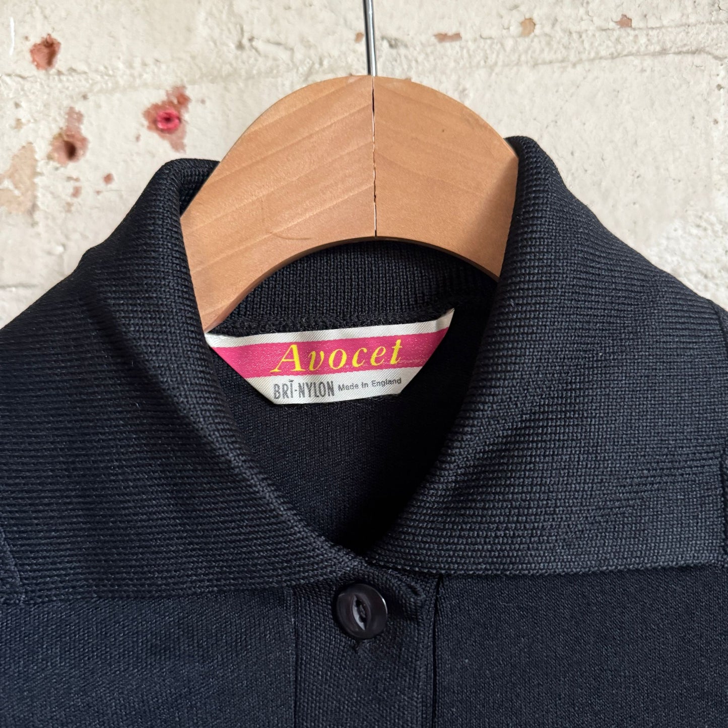 1970s Black Long-sleeve Polo Shirt Top
