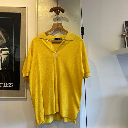Vintage 1970s 1980s Yellow Towelling Polo Shirt Top