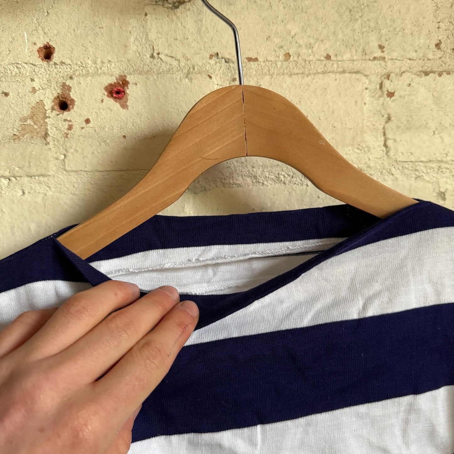 1980s Black and White Striped Boat Neck Long Sleeve Top