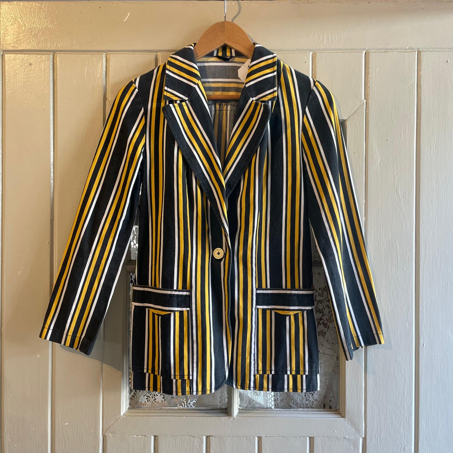 1970s Black Yellow Mod Boating Striped Blazer Jacket