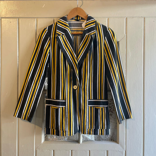1970s Black Yellow Mod Boating Striped Blazer Jacket